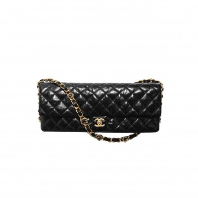 CHANEL MASTER MAXI CLUTCH SHINY LAMBSKIN GOLD TONE METALLIC BLACK AS5006 (38*18*4cm)